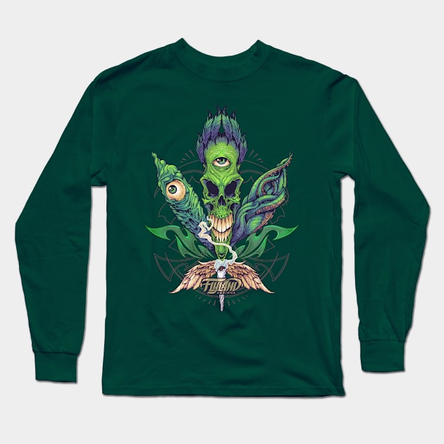 Pot Leaf Skull Long Sleeve T-Shirt by FlylandDesigns